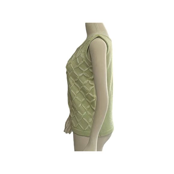 1970s Campus Casuals Light Green & White Wool Lucite Beads Shell Vest Top Size M - Picture 4 of 7